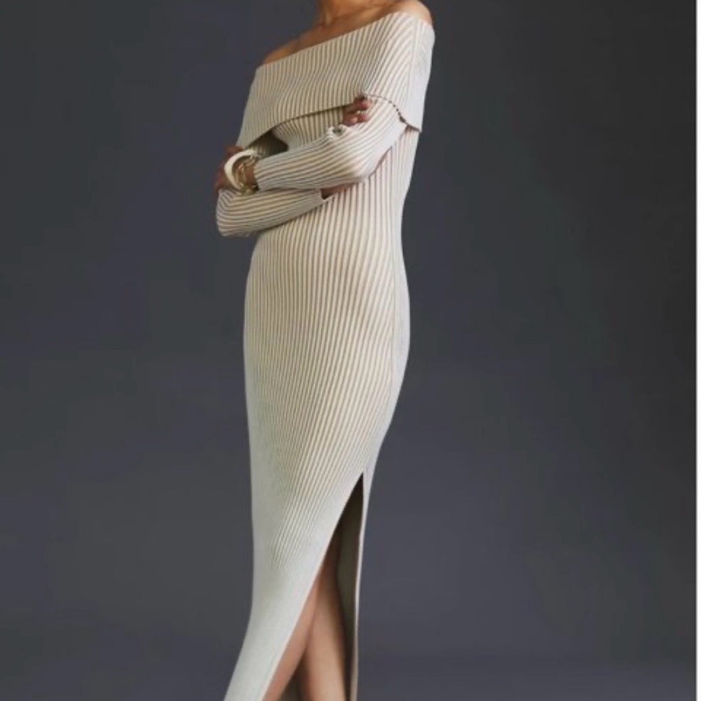 Anthropologie Beige and White Striped Garment